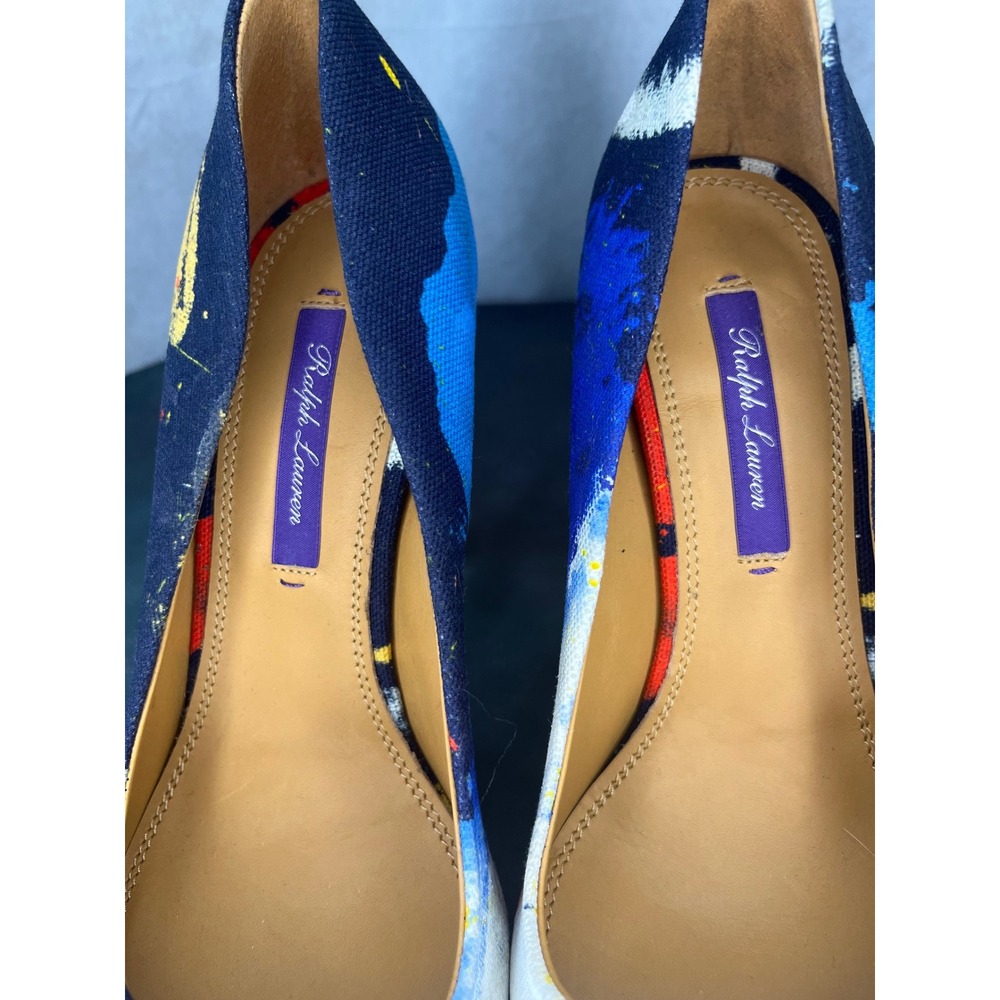 Ralph Lauren Purple Label Celia Abstract Art Pumps Italy Block Heel Size 37 US 7 - Picture 12 of 16